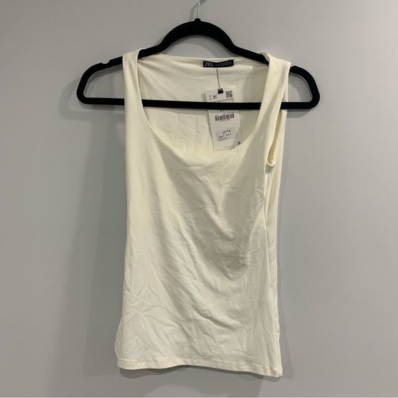 Zara Tops - Zara Scoop Square Neck Tank Cream Small